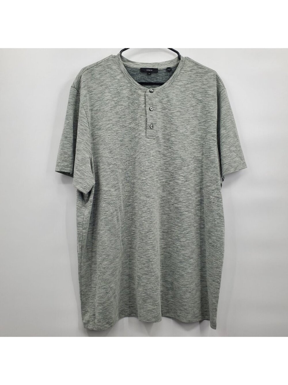 Vince Short Sleeve Marled Heather Grey Henley Shirt Men Size XXL Cotton Blend